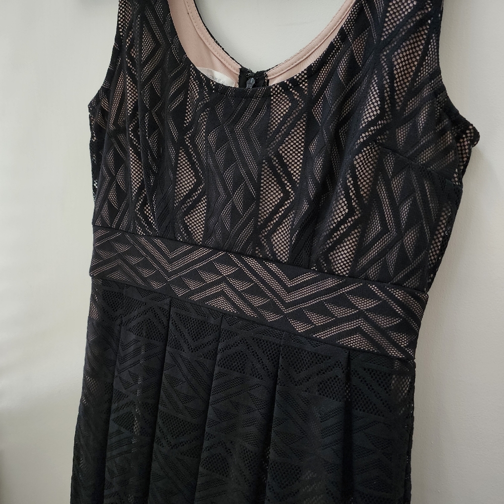 London‎ Times Black and Beige Geometric Midi Dress Size 4 LBS Lace A Line - Picture 5 of 7